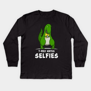 T-Rex Dinosaur Hates Selfies Comedy Kids Long Sleeve T-Shirt